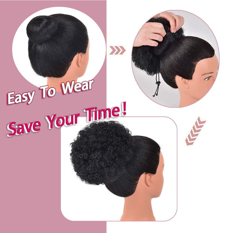 rosmile Afro Puff Drawstring Ponytail Extension for Black Women, Premium Black 1B# 80gram Short Synthetic Afro Puff Ponytail for Natural Hair,Clip On Kinky Drawstring Curly Ponytail Bun - Image 3